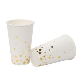 Geeklife 16 oz Disposable Gold Stars Paper Coffee Cups,Hot and Cold Beverage Drinking Cups,30 pcs Party Paper Cups for Party,Picnic,Travel, and Events