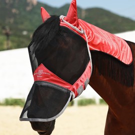Harrison Howard Pro Fly Mask with Extended Neck Cover Large Eye Space Full Face UV-Proof Mane Styling for Horse Coral Orange L