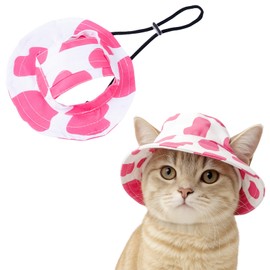 Dog Sun Hat,1PC Adjustable Princess Dog Bucket Hat with Ear Holes,Round Brim Dogs Visor Cap Pet Fisherman Hats for Pupies Small Dogs Cat Outdoor Sport (Pink White, S)