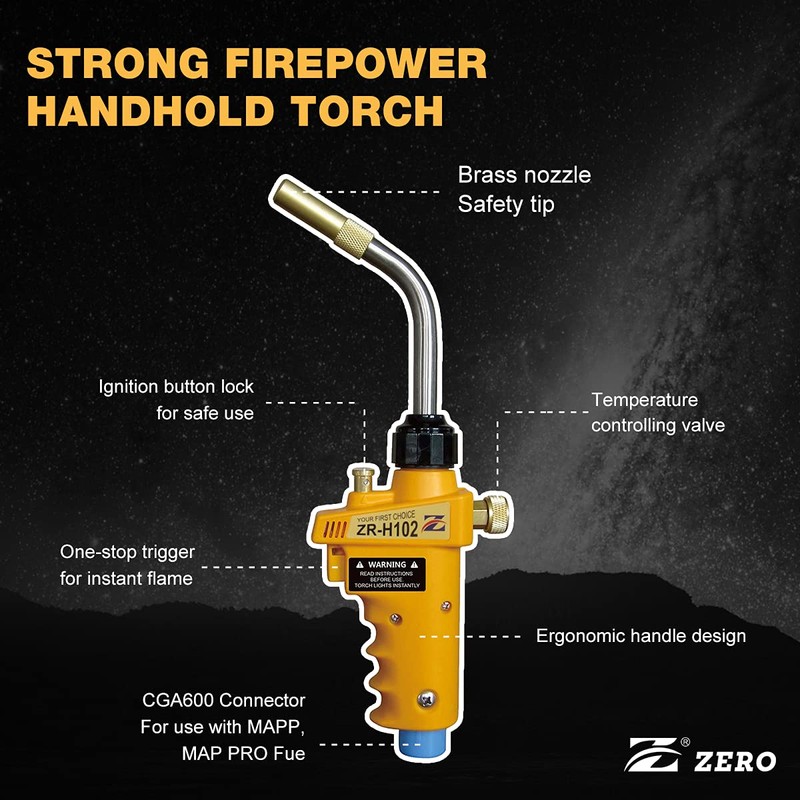 Zero ZR-H102 Trigger Start Propane Torch Head High Intensity Adjustable