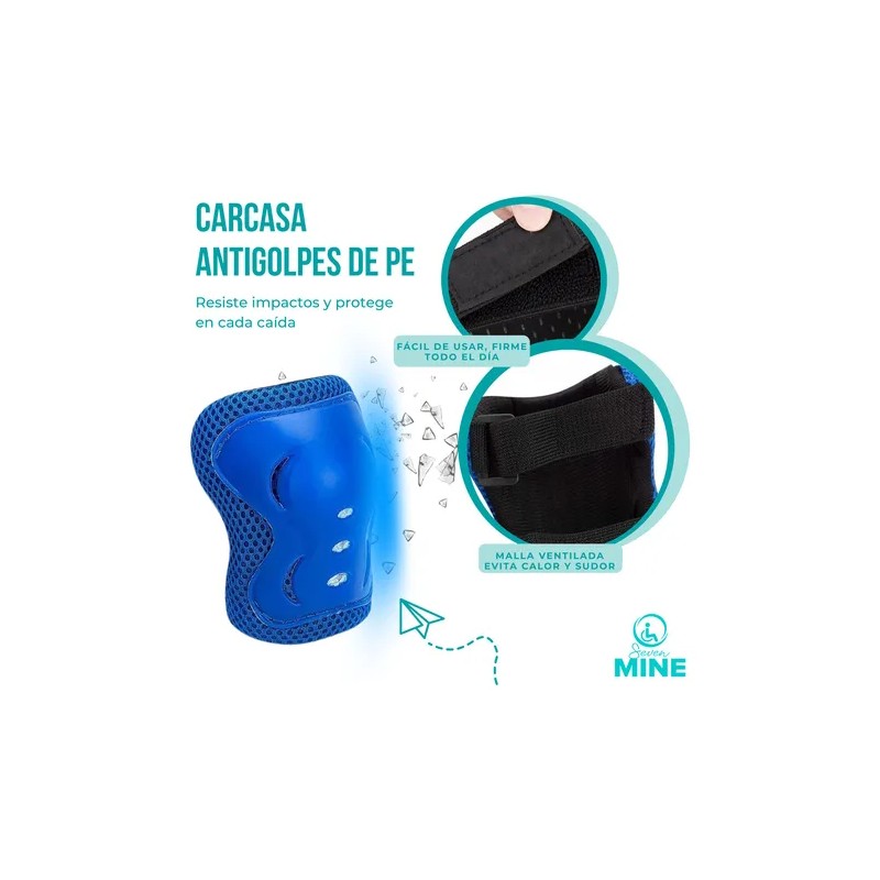 Set 6 Equipo De Protección Para Patinar, Bicicleta Patineta Azul