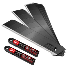 HAUTMEC 20PCS 18mm Triple Cutting-edge Snap Off Blades, Retractable Black Replacement Blades, SK2 Utility Knife Blades, Strengthened Safety Box, for Box, Carpet, Rope HT0083-20PC