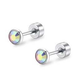 ZDE Titanium Flatback Earrings for Women Crystal Stud Earrings Flat Back Women Earrings Hypoallergenic Cartilage Flatback Earring Tragus Helix Tragus Conch Piercing 3mm-5mm, 5MM, Titanium, Rhinestone