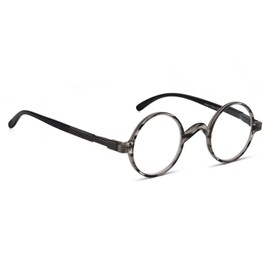 BLUELESS Vintage Round Reading Glasses Professor Readers (Grey Stripe, +4.00)