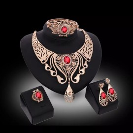 Unbranded 18k Gold Plated Luxurious Jewelry Set - Red Austrian Crystal & CZ