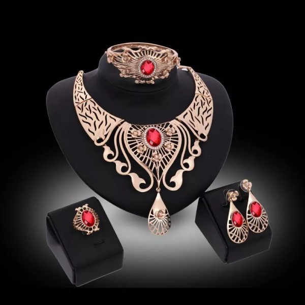 Unbranded 18k Gold Plated Luxurious Jewelry Set - Red Austrian