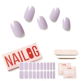 Semi Cured Gel Nail Strips - NAILOG 20 Pcs Light Purple Gel Nail Stickers Buy 3 Get 1 UV Light, Extra Long Nail Wraps with Glossy Gel Finishing for Spring Summer, Lilac