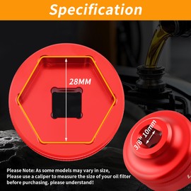 LIFSHP 28MM Oil Filter Socket, 3/8" Drive Compatible Dodge Ram 6.7L Cummins Other Vehicles Oil/Fuel Filter Removal Tool-Red
