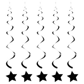 QUARKZMAN Set of 15 Black Stars Hanging Decorations Shiny Sparkle Plastic Stars Streamers Ceiling Decorations for Wedding Birthday Party