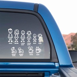 DXLING Family Decals Die Cut Vinyl Sticker Fam Bumper Car Window Slaps Family Fun Dog Cat Baby L826 (White)