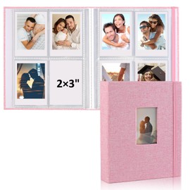 vivinin 2PCS Polaroid Photo Album, 2x3 Inch Pockets Mini Photo Album for 104 Pockets Hold 208 Pictures, Linen Hardcover Polaroid Album Book for Photos, Family Anniversaries, Baby Vacations (Pink)