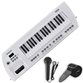 Pyle Electric Piano, 37-Key Music Keyboard, Built-in Stereo Speakers, Rechargeable Battery, Wired Microphone, Portable Design, Tones, 200 Rhythms (PKBRD37WT)