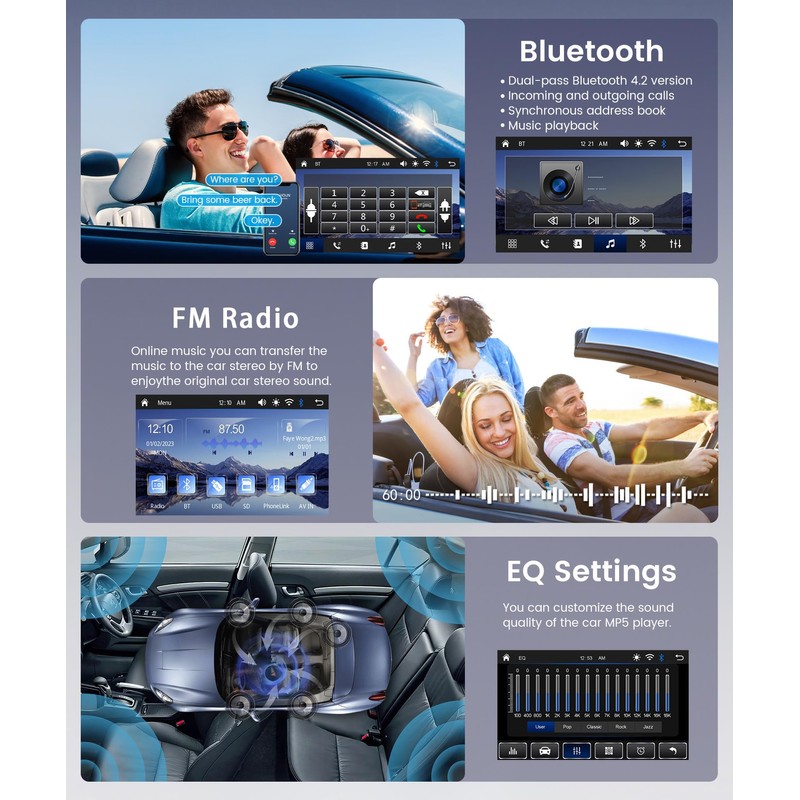 7 inch Double Din Car Radio Stereo, Wireless Carplay Android