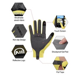 INBIKE Breathable Bike Gloves for Men Women, Full Finger Gel Pad Cycling Gloves, Touchscreen Mountain Biking Gloves, Reflective Bicycle Gloves, Anti-Slip Workout Gloves Yellow Medium