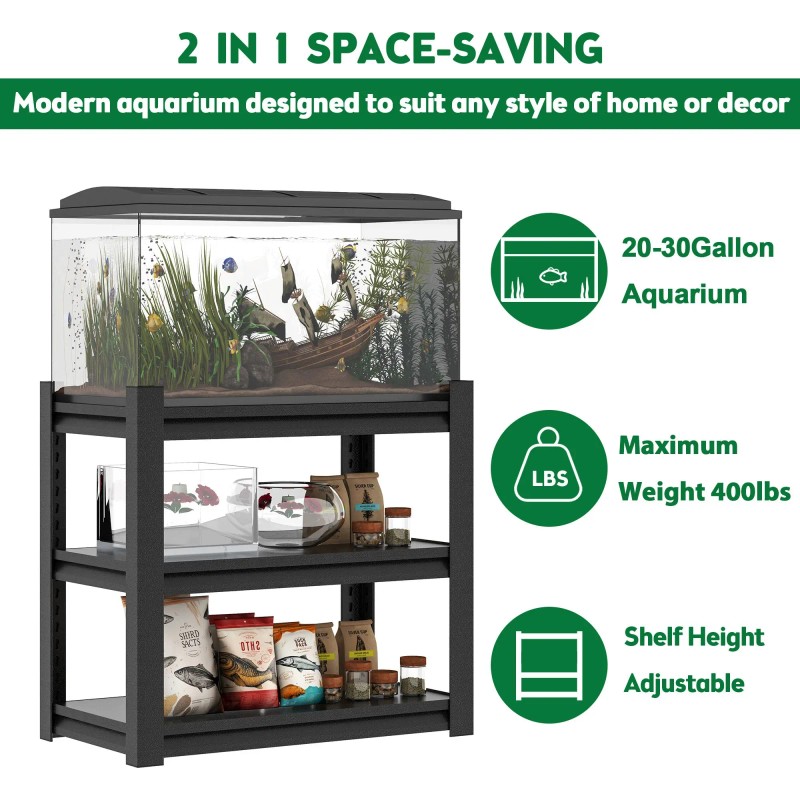 Aquarium Stand Metal 3 Tier Rack 20-30 Gallon Adjustable Heavy