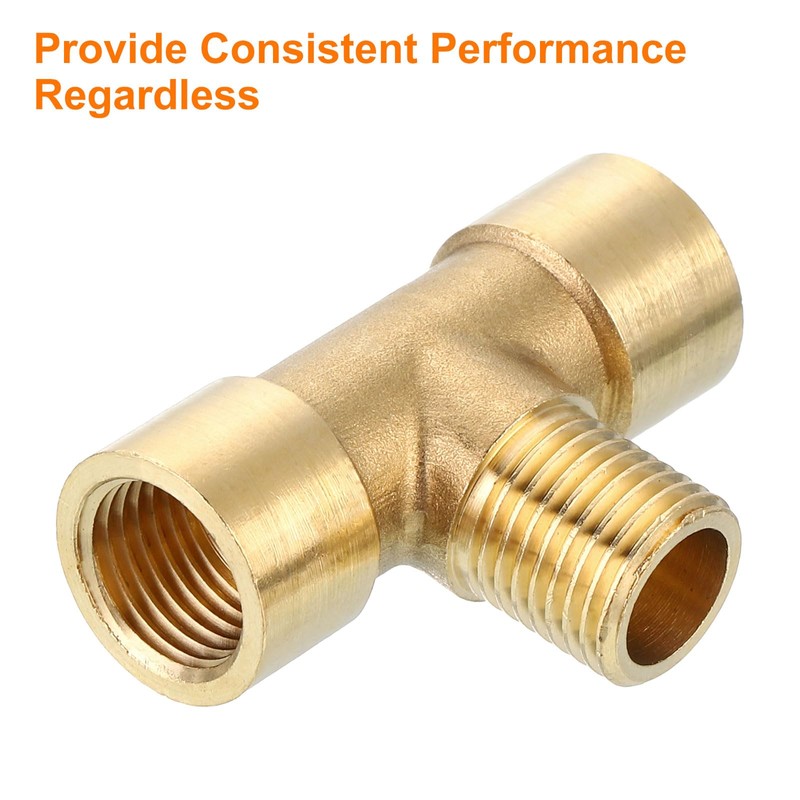 sourcing map Brass Tee Pipe Fitting, 1/4" x 1/4" x