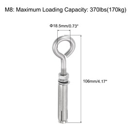 sourcing map 5Pcs M8 304 Stainless Steel Expansion Eyebolt, Closed Hook Expansion Bolt Screw Concrete Eyebolt for Wall Ceiling Concrete Masonry