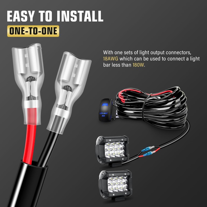 RIGIDON 2PCS 15W LED Light Bar with Wiring Harness kit,4Inch