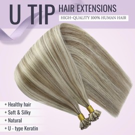 fshine Hair Extensions U Tip 20 Inch Pre Bonded Hair Extensions Keratin U Tip Extensions Human Hair Color 8 Fading to 60 Platinum Blonde Highlight Fusion Hair Extensions 1g Per Strand 50g