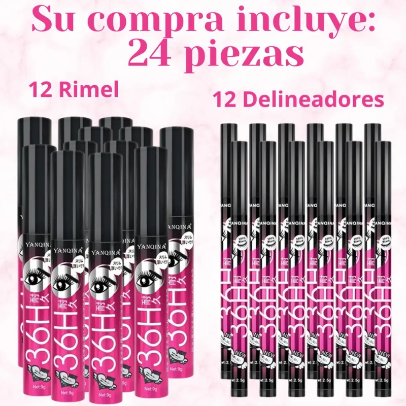 Set 12 Delineador Ojos Y 12 Rimel Larga Duración Waterproof