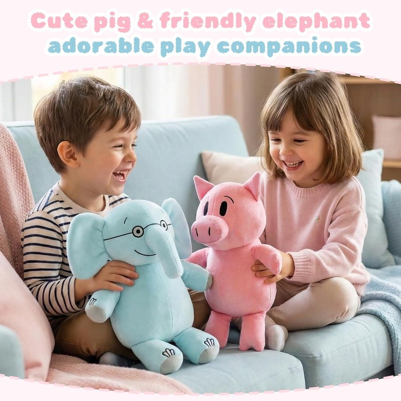 Elephant and Pig Book Plush Toy Set, Reading Buddy Plush