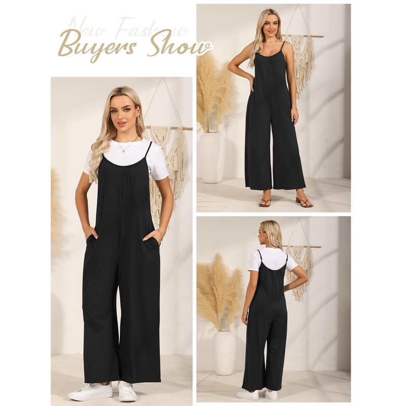 Bellcoco Womens Summer Outfits Jumpsuit Sleeveless Spaghetti Straps Wide Leg