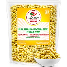 Canary (Peruvian) Beans 2 LB Bag, - Frijol Peruano - Mayocoba Beans, 100% All Natural, Premium Quality. Triple Washed. by Amazing Chiles and Spices