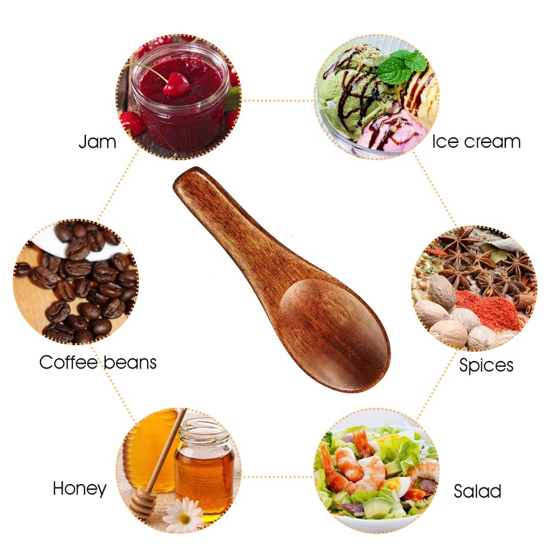 Ymapinc 4 Pcs Mini Handmade Wooden Spoons, Tiny Spoon Set