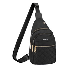 MOSISO Small Sling Backpack Crossbody Sling Bag for Women Men, Rhombus Quilted Lightweight Hiking Daypack Shoulder Chest Bag with Front Horizontal Pocket, Black