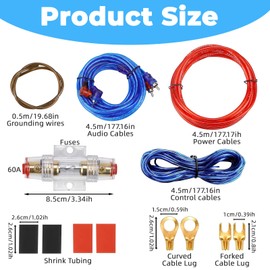 10GA Car Amplifier Cable Set Connection Set, 1500 W Subwoofer Cable Set, Car Amplifier Cable, Car Audio Wire, Power Amplifier Connection Cable Set, Install Connector Set with Fuse