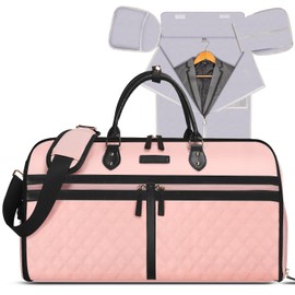 Convertible Garment Duffle Bags for Travel, Carry On Garment Bag with Shoe Compartment, 2 In 1 Travel Suit Bag with Shoulder Strap for Men Women, Waterproof Weekender Bag for Business Trip,Pink