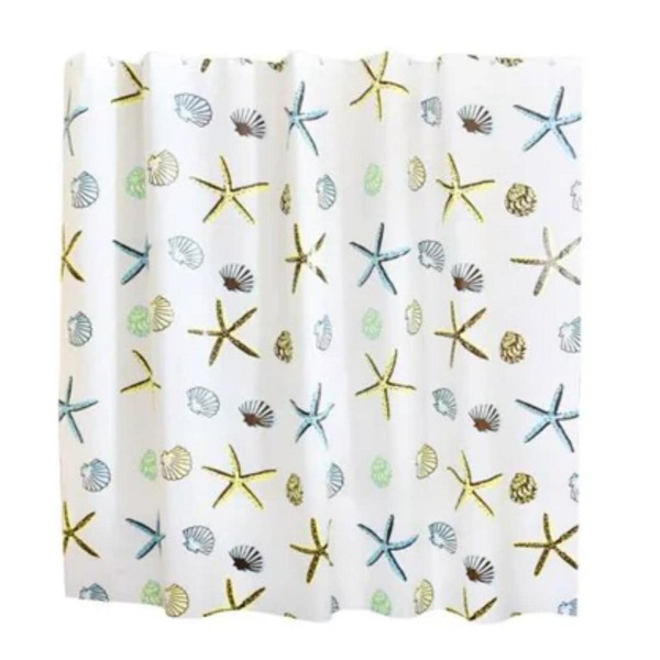 Shower curtain 64 x 70 inches (165 x 180 cm. Polyester, water proof, anti-mold, stylish. Hooks. Easy to put up. Clean feel. For unit baths. Quick drying. Drop of water. Summer. Sea. Blue. Hawaii.