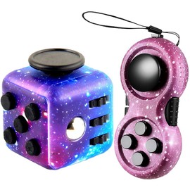 MPQDFG 2 Piece Fidget Toy Set, Galaxy Anti-Stress Cube Toy, Infinity Cube, Fidget Pad Controller, Small Gifts for Children and Adults for Stress Relief in Stress Situations