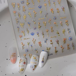 Flower Rose Nail Art Stickers Decals,Spring Flowers Nail Stickers for Nail Art,Metallic Small Floral Nails Design Gold Flower Stickers for Spring Manicure Supplies for Women Accessories Decoration