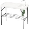 Portable White Folding Fish Cleaning Table with Sink Faucet Drainage