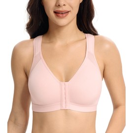 Lemorosy Front Closure Full Coverage Posture Bra Wireless Back Support Non-Padded Bra(Pure Pink,40DD)