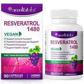 Acentiallabs Resveratrol 1,480MG with Quercetin 90 Capsules - Specification: RESVERATROL 1480*2