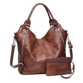 Women Tote Bag Handbags PU Leather Fashion Hobo Shoulder Bags with Adjustable Shoulder Strap, M, Brown