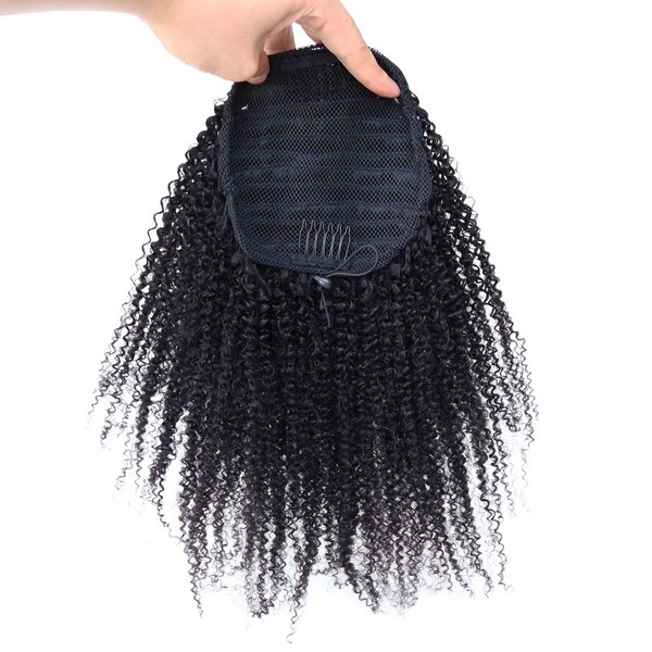 ZigZag Hair Afro Kinky Curly Clip-in Top Closure Ponytail Brazilian Virgin Human Hair African American Human Virgin Hair Extension 4B 4C Drawstring Puff Hairpiece (16inch, 4B 4C)