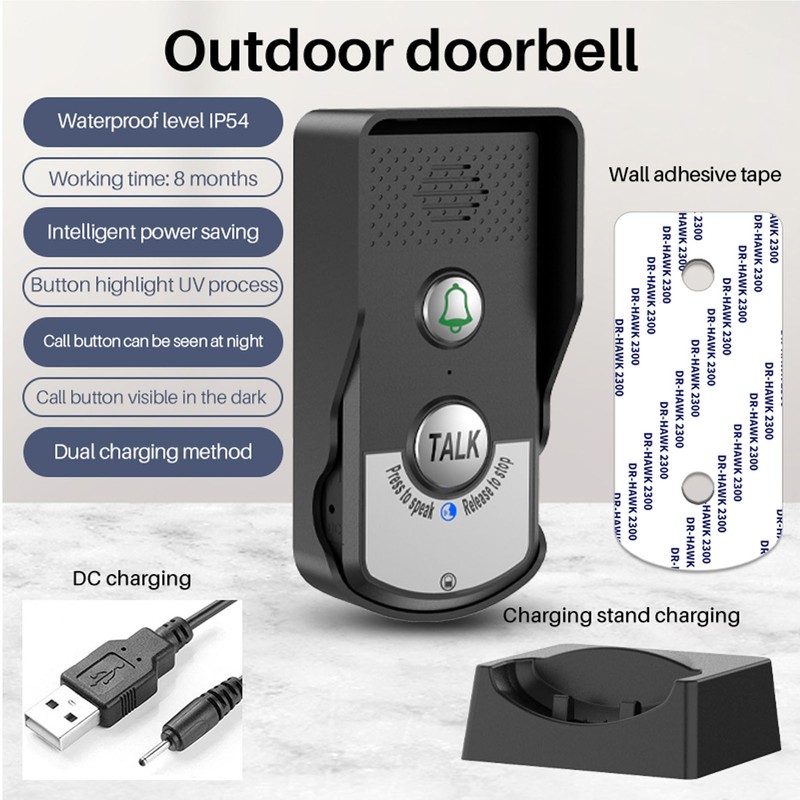 2 Way Voice Intercom IP54 Waterproof Wireless Intercom Doorbells System