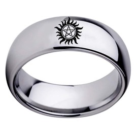 generic Supernatural Ring Anti-Possession Symbol Dome Silver Titanium Steel Band for Men Women Sizez 6-17