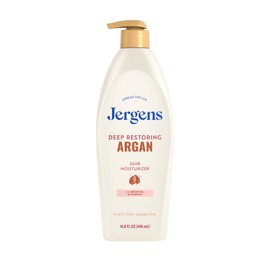 Jergens Deep Restoring Aceite de argán Hidratante, Loción calmante para el cuerpo y las manos, 16 onzas, con aceite de argán reviviente y vitamina E, 