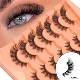 Luwigs Fluffy Cat Eye Lashes False Eyelashes Faux Mink Eyelashes 8D Volume False Eyelashes Thick Soft Curly Fake Lashes 7 Pairs Black (Cat Eye 7 Pairs)