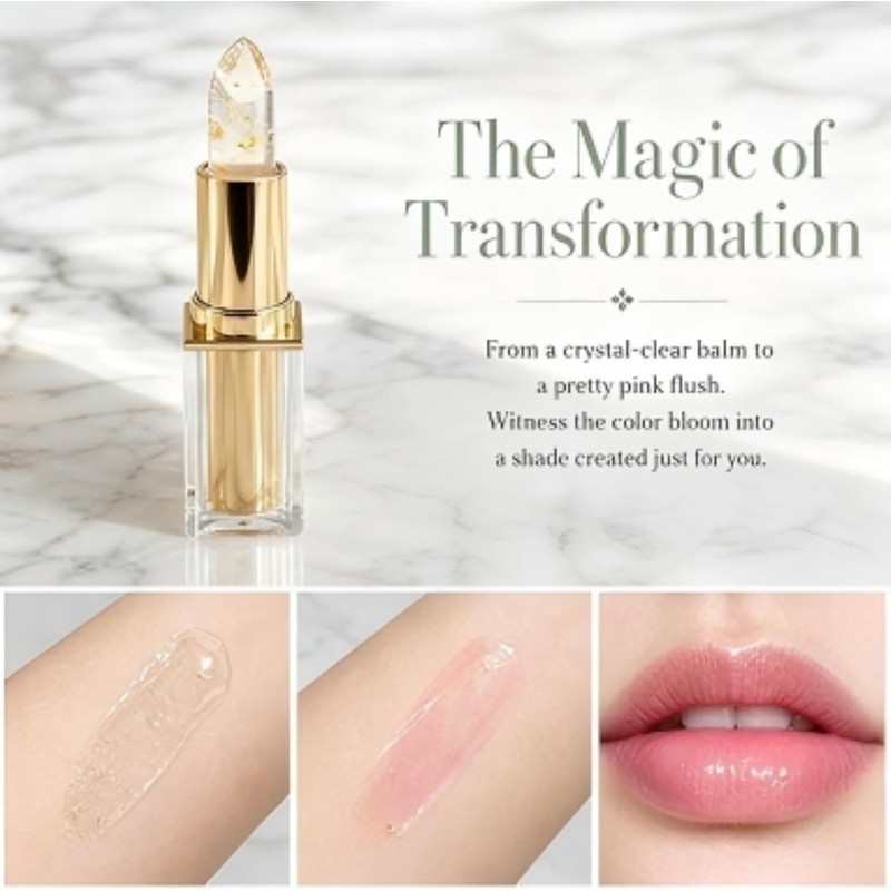 Colour Changing Lipstick, Clear‑Pink Gold Foil Lip Balm for Mature