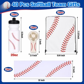 Retisee 40 Pcs Baseball Team Gifts Party Favors Bulk with 10 Mini Battery Fans, 10 Cooling Towels, 10 Drawstring Goodie Gift Bags, 10 20oz Sports Water Bottles for Baseball Players, Fans, Coaches