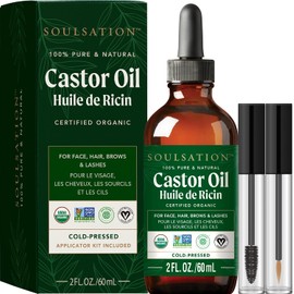 Aceite de ricino orgánico para pestañas, cabello y piel (2 oz con kit para pestañas) | 100% puro, natural, prensado en frío