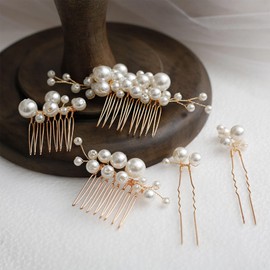 Pearl Pin, Hair Ornament, Hair Accessory, Headdress, U-pins, Hairpins, Set of 5, School Entrance Ceremonies, Graduations, Coming-of-Age Ceremonies, Weddings, Recitals, Parties, Brides, Kimono