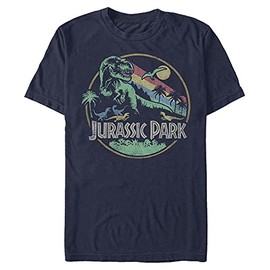 Jurassic Park Mens Retro Circle T-Shirt, Navy Blue, Medium US