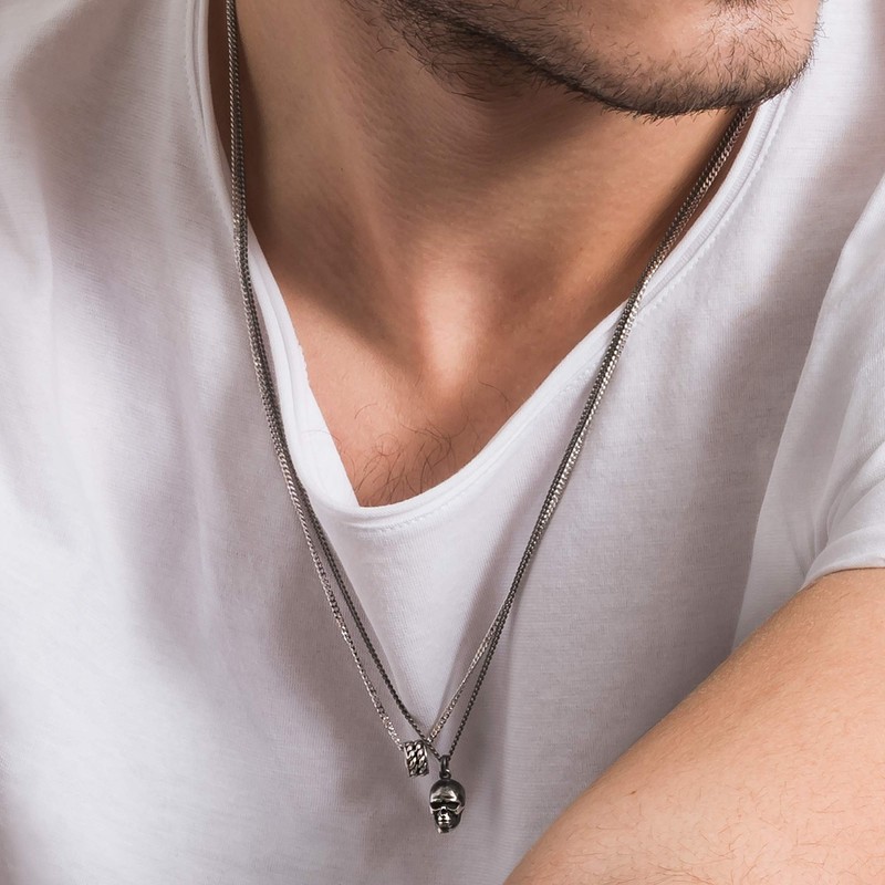 cai 132250567-60 Men's Pendant with Chain Skull 925 Sterling Silver