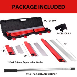BXGTECH Drywall Tools Skimming Blade with Extension Handle - 12", 20" & 32" Blades with 2 Pack 0.3 mm Blades, Construction Tools End Caps, Wall-Board with Outer Box in Red